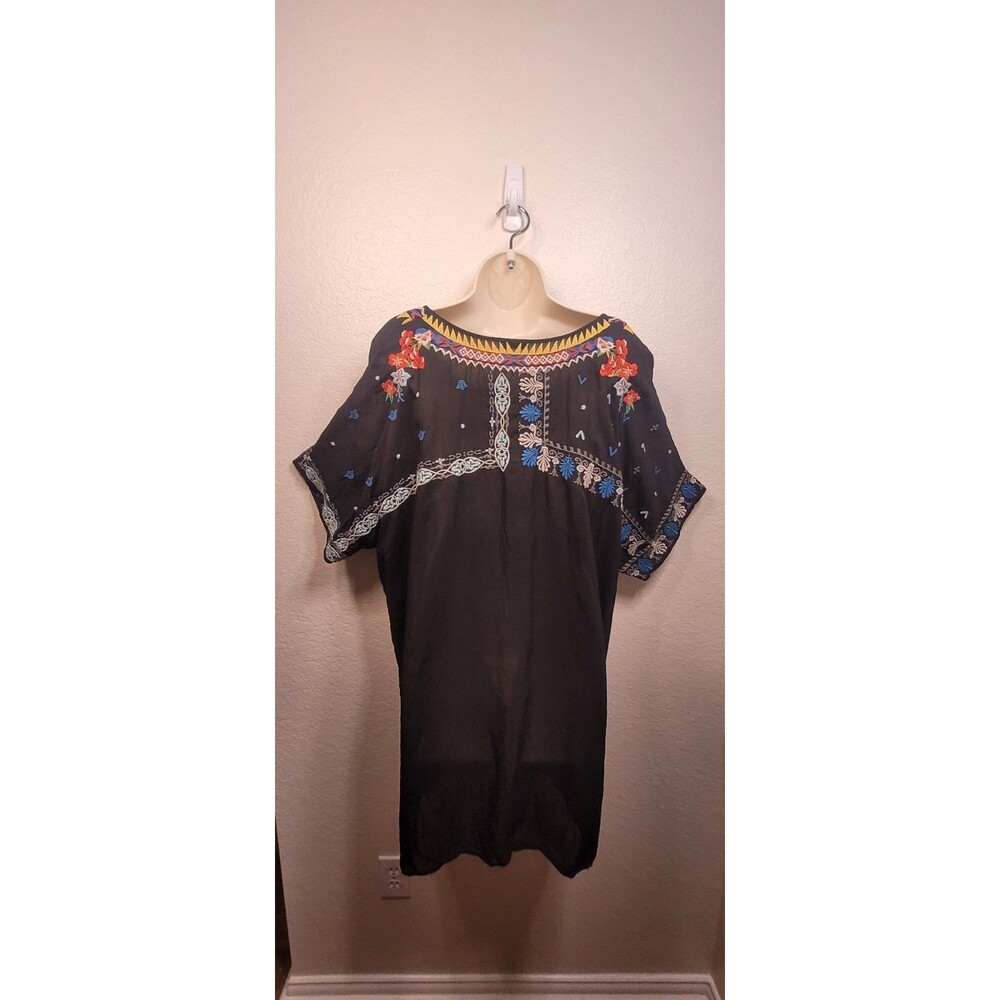 JOHNNY WAS 3x BLACK MULTI Tunic - Embroidered Cupra - short sleeve Shirt Blouse - Picture 10 of 13